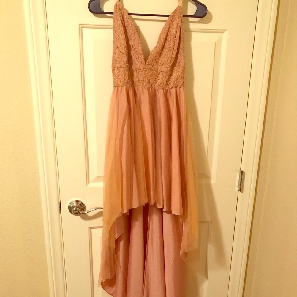 Peach Lacey Maxi Prom Dress M/L